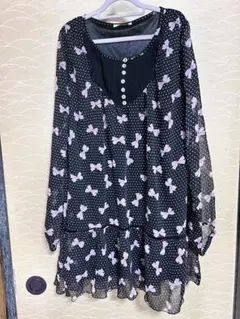 Duplessis デュプレシス ドットリボン柄シフォンワンピース 春秋