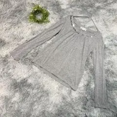 MICHEL KLEIN ビジュー 長袖 カットソー グレー きれいめ 通勤 M