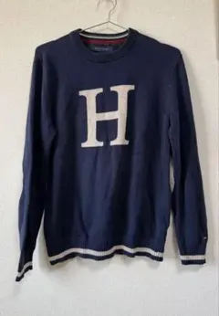トミーヒルフィガー ロゴニット セーター ネイビー Hロゴ 古着