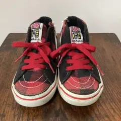 VANS 赤黒チェック スニーカー ハイカット 17cm