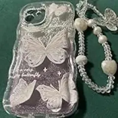 蝶デザイン透明iPhoneケースとストラップ