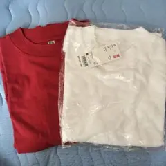 新品★ユニクロ スラブ ハイネックT 2枚セット 白 赤 Mサイズ
