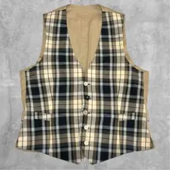 LARDINI〈ラルディーニ〉綿麻チェック柄ベスト　 ブートニエール付き　46 LARDINI〈ラルディーニ〉綿麻チェック柄ベスト ブートニエール付き 46