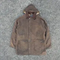 80s OILED JACKET ENGLAND製 茶 フード付Barbour風
