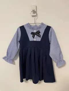 【美品】100サイズ/セレモニーワンピース/リボン/ネイビー/ストライプ