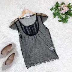 【Megere】 M シースルーブラウス　ノースリーブシアーシャツ