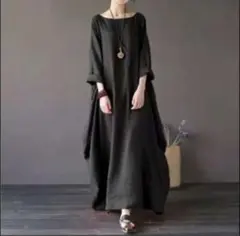 ロングワンピース　バルーンロングワンピース　七分袖