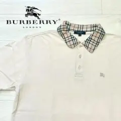 英国製 希少 バーバリー ポロシャツ 襟ノバチェック ロゴ刺繍 M ベージュ