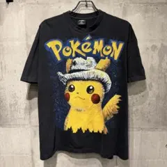 ポケモン ピカチュウ イーブイ 両面プリントTシャツ XL 黒 アート系