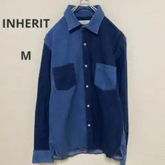 INHERIT インヘリット クレイジー切替 デニム 長袖シャツ M インディゴ