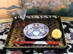大聖寺伊万里 染錦 青海波に毘沙門亀甲紋 花の図 豆皿 E187AS-DGt
