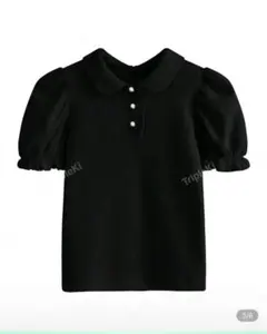 【新品未開封】SHEIN 36002325 黒いパフスリーブポロシャツ