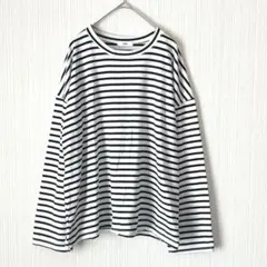 SONA 韓国 ボーダー Tシャツ 白 ネイビー 長袖 カジュアル ゆったり