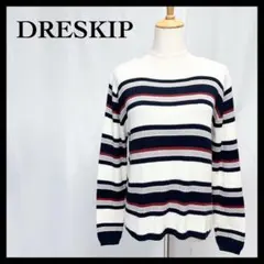 ドレスキップ 長袖 リブ ニット セーター トップス ボーダー柄 ホワイト Mのサムネイル