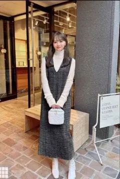 新品　GRL Vネックラメツイードワンピース[sm69] ブラック　グレイル