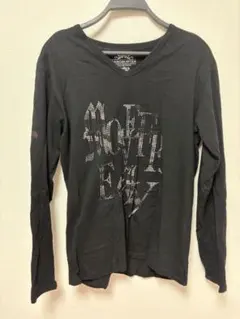 ブラック Vネック 長袖Tシャツ