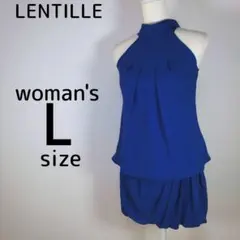 レディース　Lサイズ　ドレス　ブルー　青　スパンコール　袖なし　結婚式　発表会