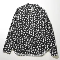ブラック コムデギャルソン コットン 丸襟 アニマル柄 長袖 シャツ M