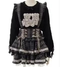 LIZLISA はしごリボンチェックティアー ドスカパン ピンク×ブラック♡