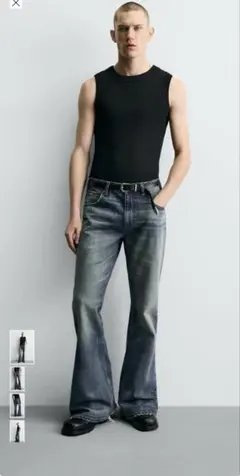 ZARA フレアフィットデニムパンツ ブルーグリーン EU40 JP31 完売品