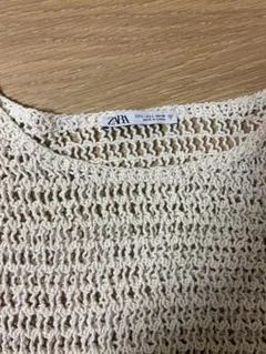 ZARA 透かし編みニット チュニック ドローコード クルーネック ラグランのサムネイル