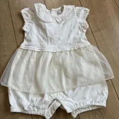petit main フリル付きロンパース 80cm ホワイト