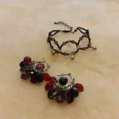 ビーズフープピアスとブレスレットセット