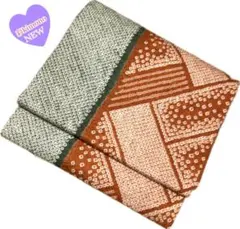 《10B97》名古屋帯 名古屋仕立て 茶オレンジ 灰みの緑 352cm