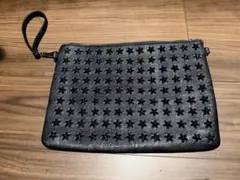 トレスター スタースタッズ付き黒レザークラッチバッグ