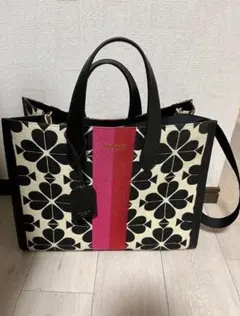 美品 ケイトスペード　スペードフラワージャガードストライプトートバッグ