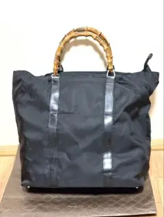 極美品■GUCCI グッチ バンブー トートバッグ ナイロン ブラック 大容量