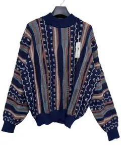 匿名発送　デッドストック　90's ヴィンテージ　3Dニット　ネイビー　サイズL