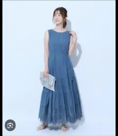 美品✨JUSGLITTY コットンティアードワンピース ブルー ストライプ 1
