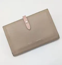CELINE ラージストラップ ウォレット 二つ折り財布 ボタン ベージュピンク