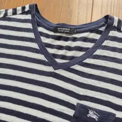 バーバリー ブラックレーベル Tシャツ ホワイト ネイビー ボーダー 麻