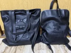 正規品 イオペレ　牛革 色ブラック バッグ ２点まとめて USEDのサムネイル