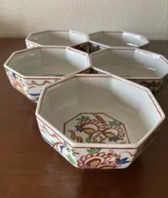 【新品】花柄 八角小鉢 5客セット 和食器