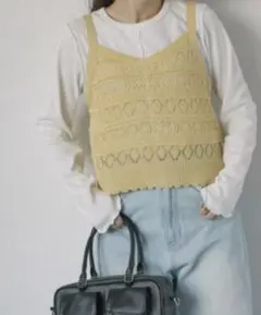 前後2WAY透かし編みビスチェ イエロー