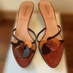 miu miu ピンクフラワー装飾 ミュール