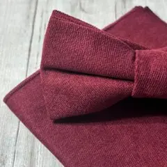 蝶ネクタイ ポケットチーフ セット ボルドー コットン 前撮り 結婚式