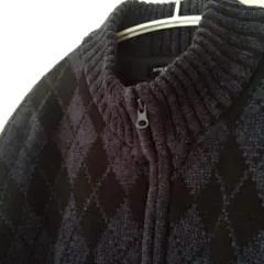 ダイヤモンドパターン カーディガン　ブルー　L　裏地付き