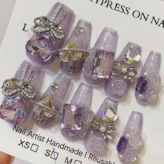 ネイルチップ　量産型　地雷系　ゴテゴテ　紫　ギャル　y2k プリンセス　推し