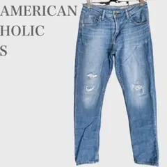 アメリカンホリック デニムパンツ ストレート ダメージ加工 ブルー S