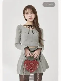 Darich ダーリッチ ウエストオープンリボンデザインニットミニワンピース