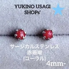 スタッドピアスNO.173 コーラル(赤珊瑚) サージカルステンレス