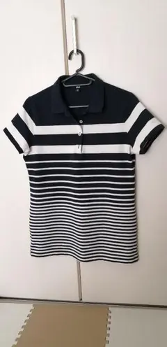 UNIQLO ストライプ ポロシャツ Lサイズ ネイビー/ホワイト