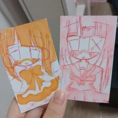 トレカサイズ　二枚セット　可愛い　萌え絵　量産型　地雷系　手描き　ピンク
