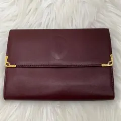 美品✨カルティエ　マストライン Cartier 三つ折り財布 レザー　ボルドー