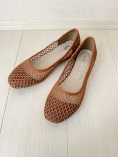 oriental trafficブラウン メッシュデザイン フラットシューズ