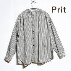 【Prit プリット】ダブルストライプ　スタンドカラー ギャザー ブラウスのサムネイル